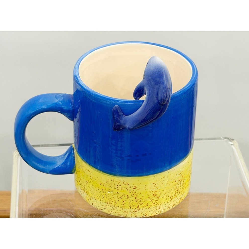 Shark Aquarium Coffee Mug With Shark Figurine on Rim of Cup Sea Life Ocean - Picture 5 of 7